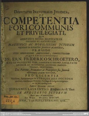 Disputatio Inauguralis Iuridica, De Competentia Fori Communis Et Privilegiati