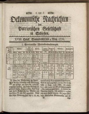 XVIII. Stück. Sonnabends den 4 May. 1776.