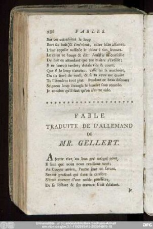 Fable Traduite De L'Allemand De Mr. Gellert.