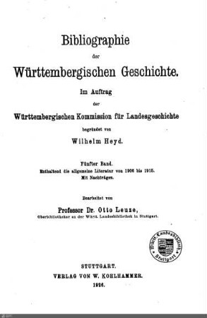 5.1906-1915 (1926): Fünfter Band. Allgemeine Literatur von 1906 bis 1915