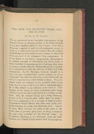 The Amir, the Frontier Tribes and the Sultan.