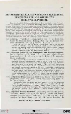 Zeitschriften, Sammelwerke und Almanache, besonders der Klassiker- und Romantiker-Periode (Nr. 1607-1694)