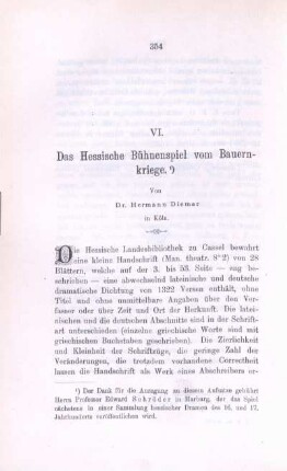 VI. Das Hessische Bühnenspiel vom Bauernkriege.