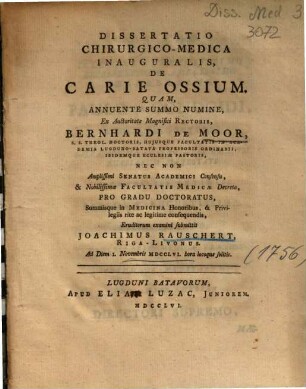 Dissertatio Chirurgico-Medica Inauguralis, De Carie Ossium