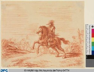 Soldat, der mit seinem Pferd am Heer vorbeireitet