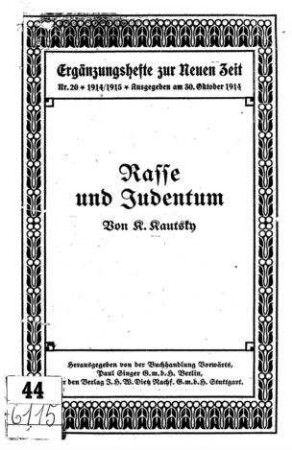 Rasse und Judentum / von K. Kautsky