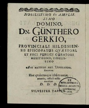 Nobilissimo Et Amplissimo Domino Dn. Günthero Gerkio [...]