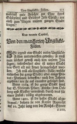 Das neunte Capitel. Von den mancherley Unglücks-Fällen.