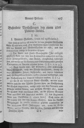 C. Besondere Verfassungen bey einem ieden Policey=Artikel.