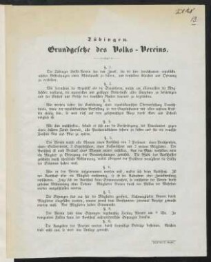 Grundgesetze des Volks-Vereins : Tübingen