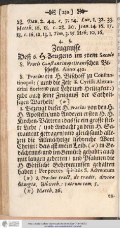 Zeugnusse Deß 6. H. Zeugens im 5ten Saculo ...