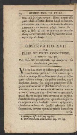 Observatio XVII. De Falso Sic Dicta Cognitione