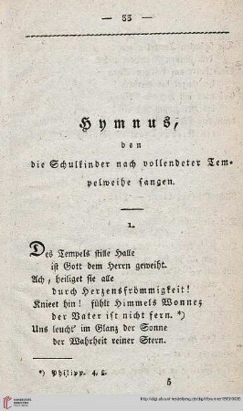 Hymnus, den die Schulkinder nach vollendeter Tempelweihe sangen