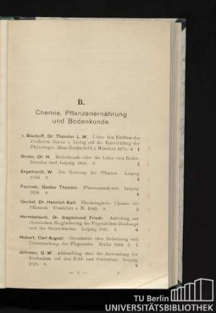 B. Chemie, Pflanzenernährung und Bodenkunde.