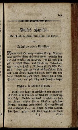 Achtes Kapitel. Verschiedene Zubereitungen der Fische.