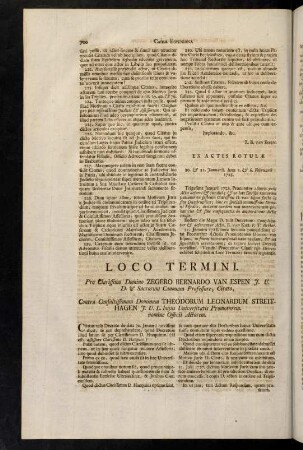 700-710, Livre Second. E. Acta Litis. Loco Termini.; Sententia Rectoris magnifici.; Loco Termini clausum.; Sententia interlocutoria.; Responsio.