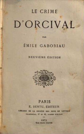 Le crime d'Orcival par Émile Gaboriau