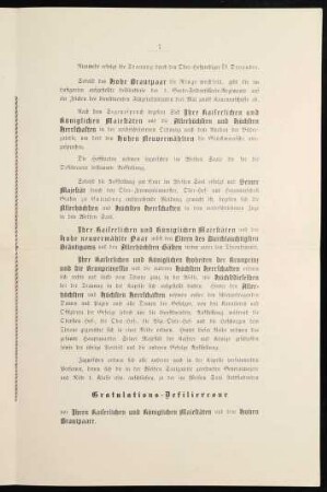 Allerhöchst befohlene Ordnung der Feierlichkeiten zur Vermählung Ihrer Königlichen Hoheit der Prinzessin Viktoria Luise von Preußen mit Seiner Königlichen Hoheit dem Prinzen Ernst August, Herzog zu Braunschweig und Lüneburg am 24. Mai 1913 im Königlichen Schlosse zu Berlin