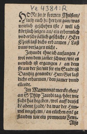 HORt zu jr fromen Christen/ || lastz euch zu hertzen gan/