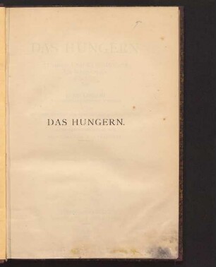 Das Hungern : Studien und Experimente am Menschen