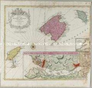 Carte des Isles de Maiorque Minorque et d'Yvice. Mit zwei Nebenkarten: Plan du Port et Ville de Mahon; Mer Mediterranee