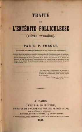 Traité de l'entérite folliculeuse (fièvre typhoïde)