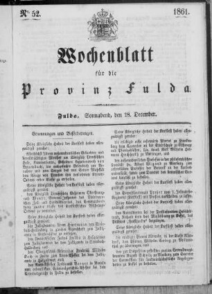 Nr. 52, Ausgabe vom 28. Dezember 1861