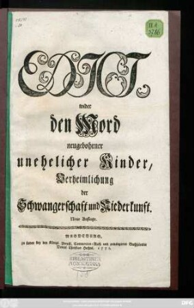 Edict wider den Mord neugebohrner unehelicher Kinder, Verheimlichung der Schwangerschaft und Niederkunft