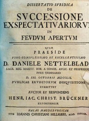 Dissertatio Iuridica De Successione Exspectativariorum In Feudum Apertum