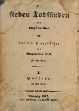 Die sieben Todsünden. 1,2, Bd.1 Hoffart ; Die Herzogin , Bd. 2