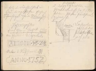 Skizzenbuch: Rathaus, Duderstadt, Goslar, Göttingen: Rathaus Duderstadt. Inschrift, Erläuterungen