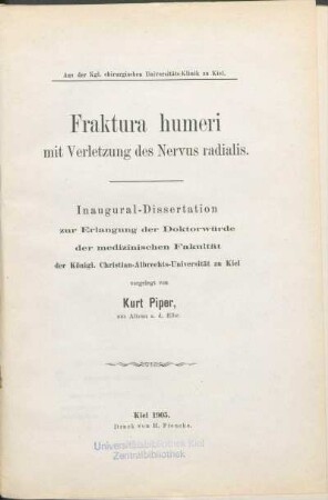 Fraktura humeri mit Verletzung des Nervus radialis