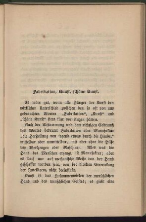 Fabrikation, Kunst, schöne Kunst.