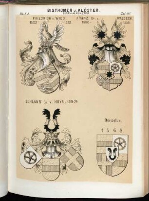Taf. 155. Bisthum Münster. - Friedrich v. Wied. 1522 - 1532. - Franz Gr. v. Waldeck. 1532 - 1552. - Johann IV. Gr. v. Hoya. 1566 - 74. - Derselbe 1568