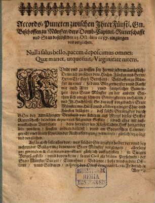 Accords-Puncten zwischen Ihr. F. Gn. Bischoffen zu Münster, dero Dom-Capitel und Statt