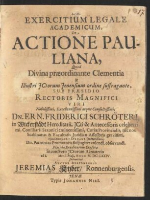 Exercitium Legale Academicum, De Actione Pauliana
