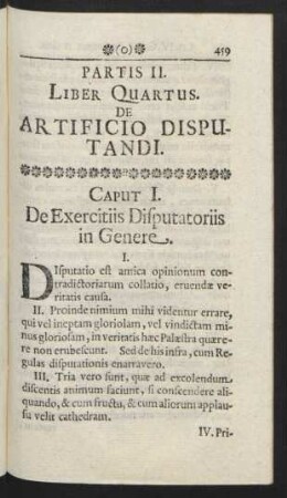 Partis II. Liber Quartus. De Artificio Disputandi.