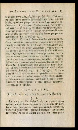 Titulus VI. De clerico aegrotante, vel debilitato.
