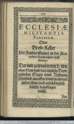 Ecclesiae Militantis Panartum. Oder Brot-Keller ...