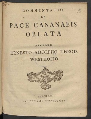 Commentatio De Pace Cananaeis Oblata