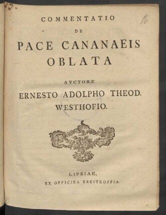 Commentatio De Pace Cananaeis Oblata