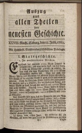 XXVIII. Nachl. Coburg, den 12. Julii. 1760.