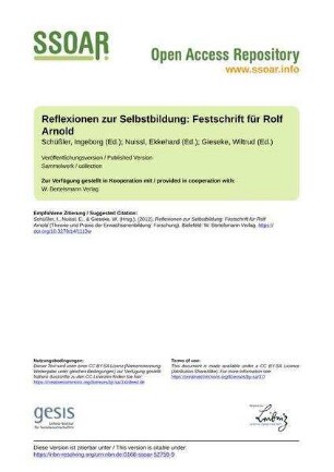 Reflexionen zur Selbstbildung: Festschrift für Rolf Arnold
