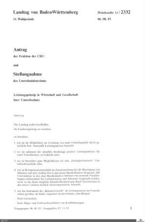 Antrag der CDU: Leistungsprinzip im Umweltschutz
