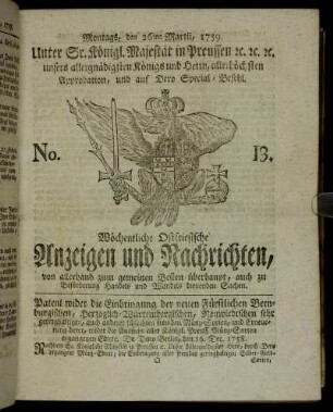 No. 13. Montags, den 26ten Martii, 1759.