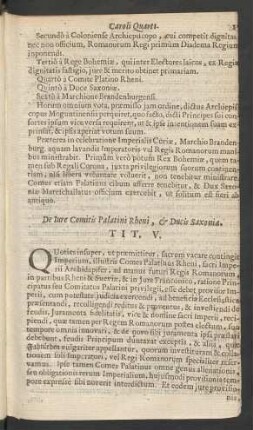 De Iure Comitis Palatini Rheni, et Ducis Saxoniae. Tit. V.