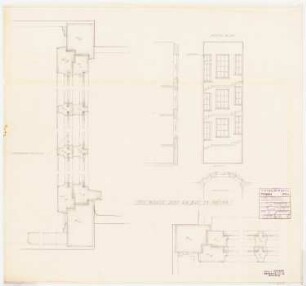 Park Hotel, Posen: Fenster im alten Treppenhaus: Grundriss, Ansicht, Schnitt 1:50, Detail 1:1