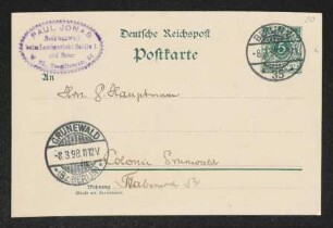 Brief von Paul Jonas an Gerhart Hauptmann