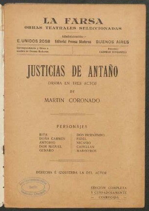 Justicias de antaño : drama en tres actos