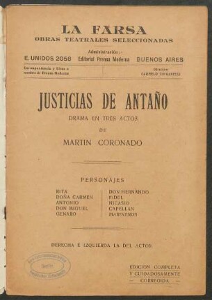 Justicias de antaño : drama en tres actos